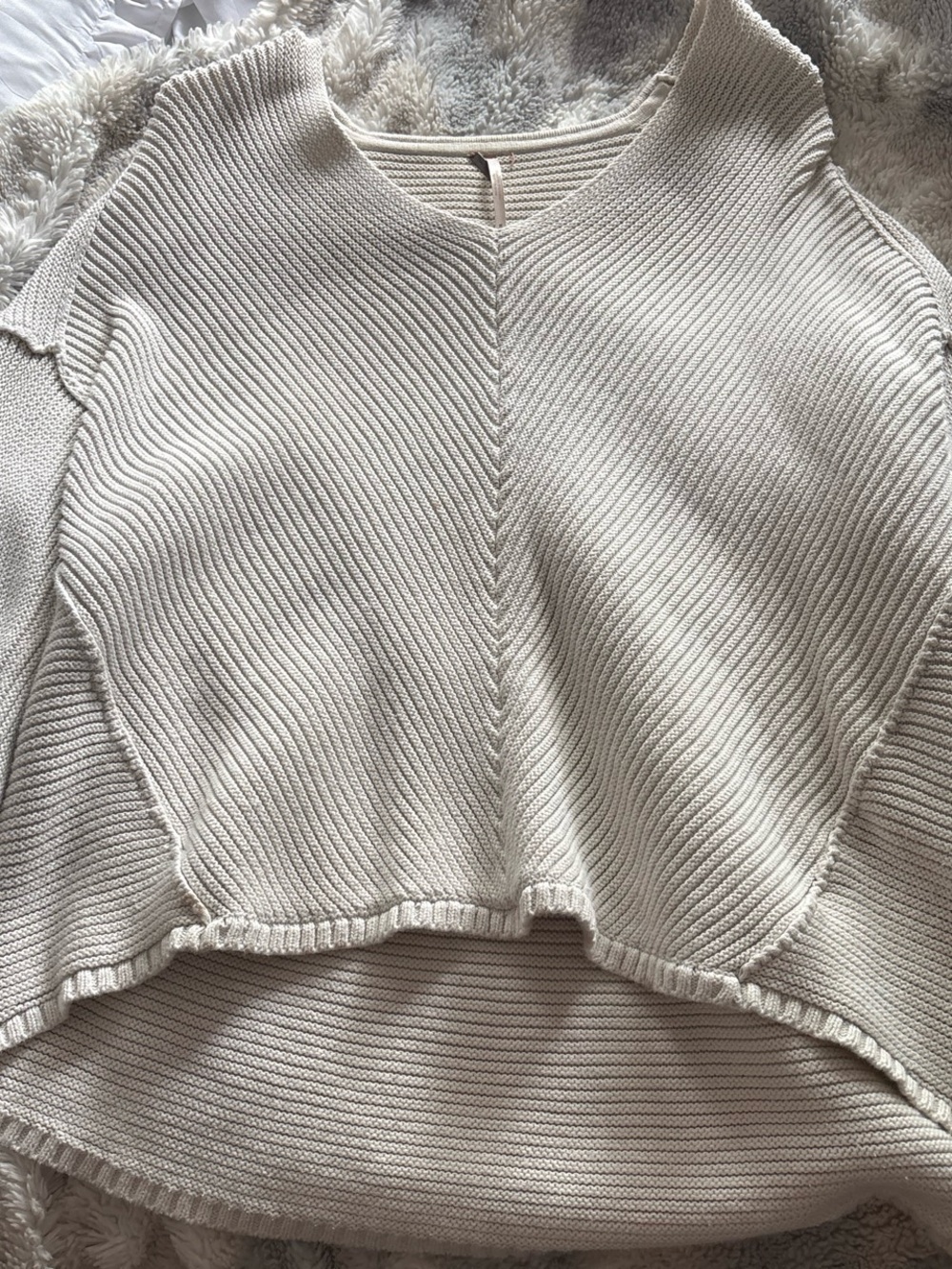 Free People Cream Textured Knit Sweater